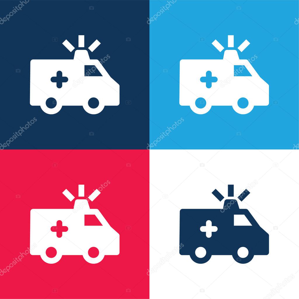 Ambulance blue and red four color minimal icon set