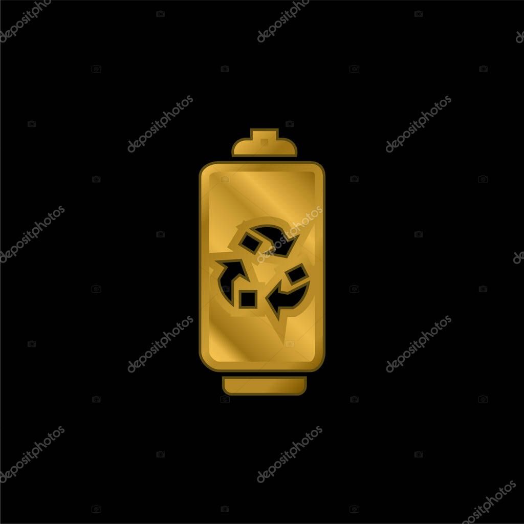 Battery With Recycle Symbol gold plated metalic icon or logo vector