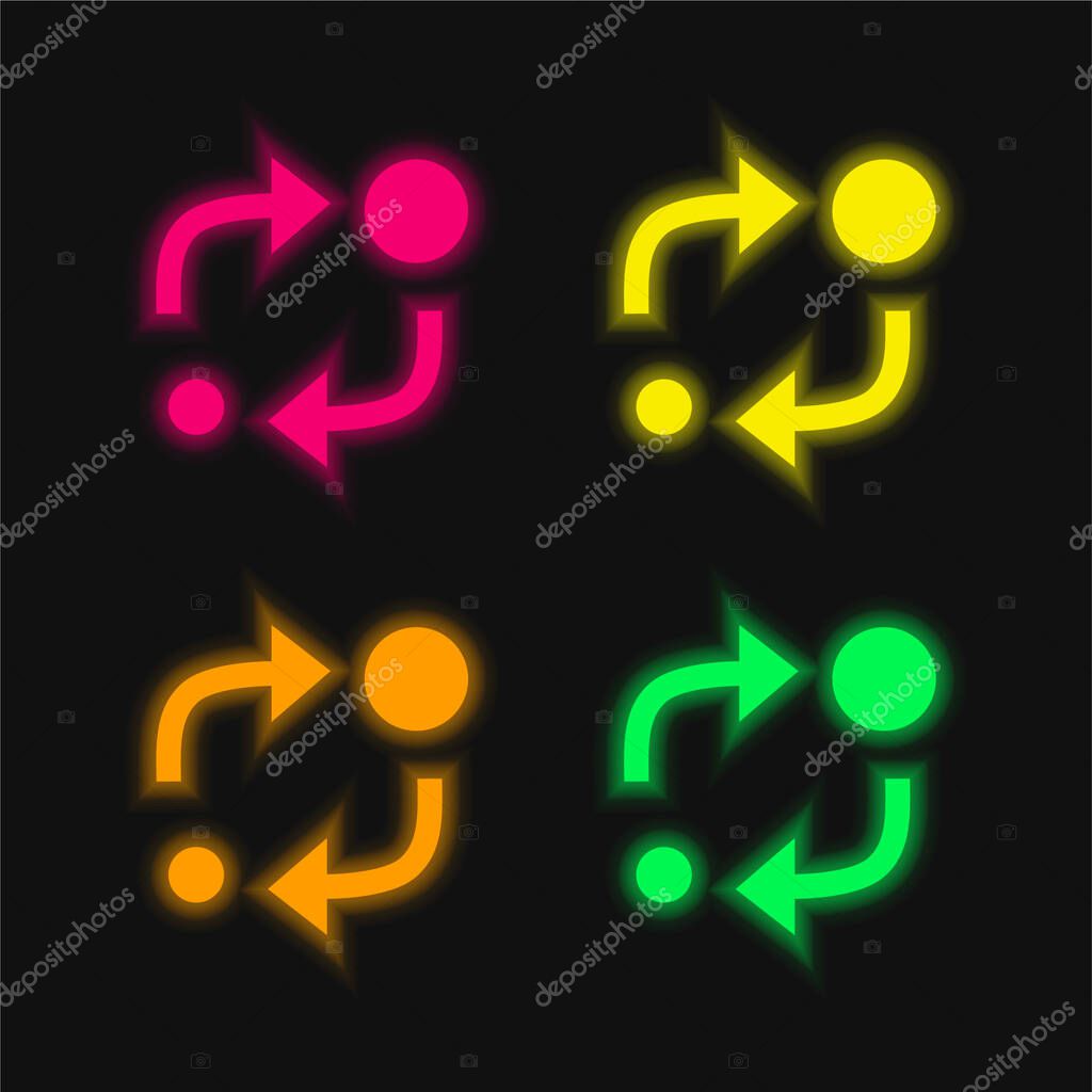 Analytics Symbol Of Two Circles Of Different Sizes With Two Arrows Between Them four color glowing neon vector icon