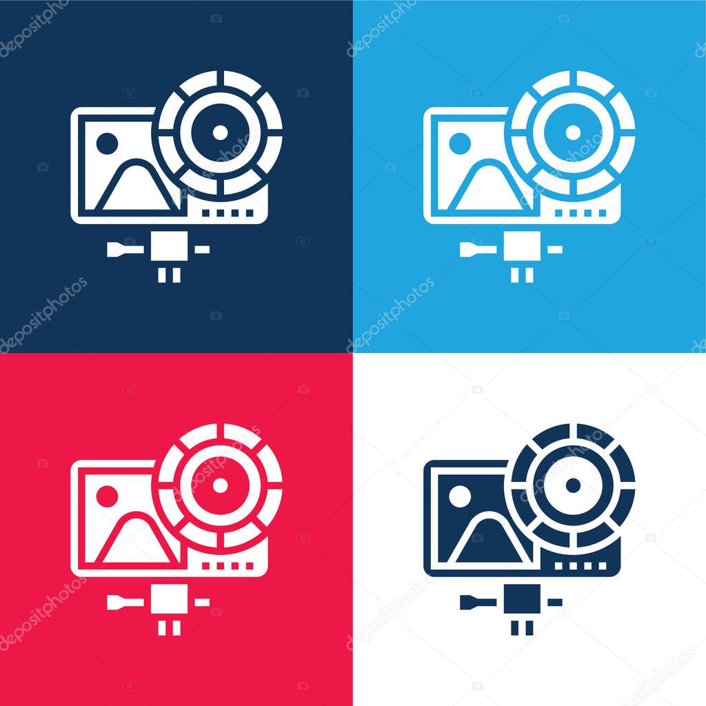Action Camera blue and red four color minimal icon set