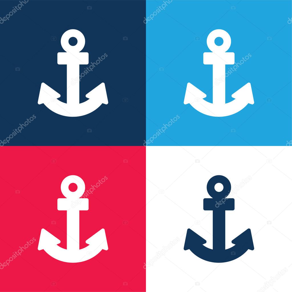Anchor Navigational Interface Sign blue and red four color minimal icon set