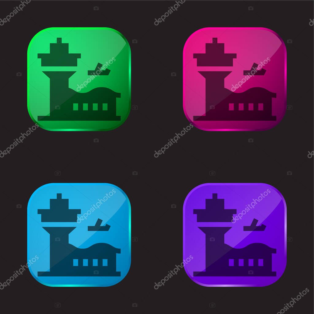 Airport four color glass button icon