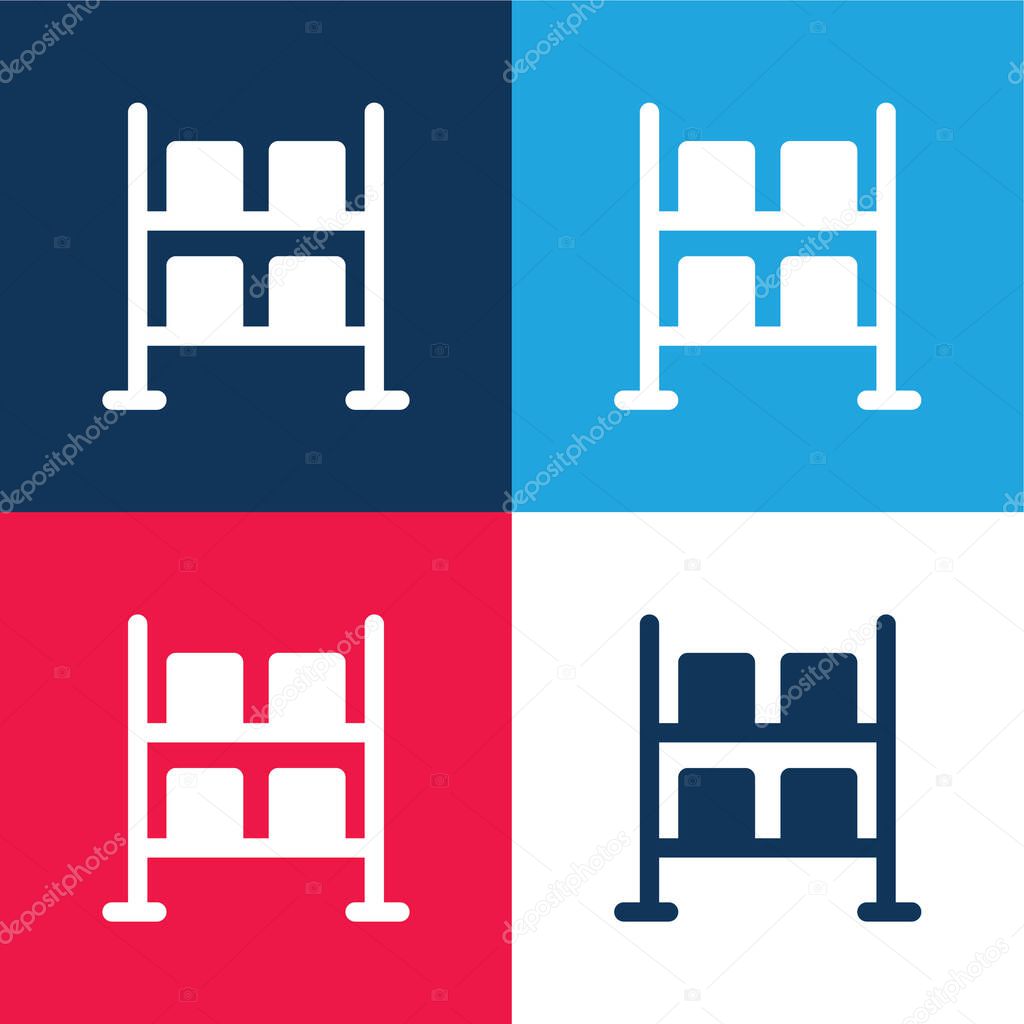 Boxes blue and red four color minimal icon set