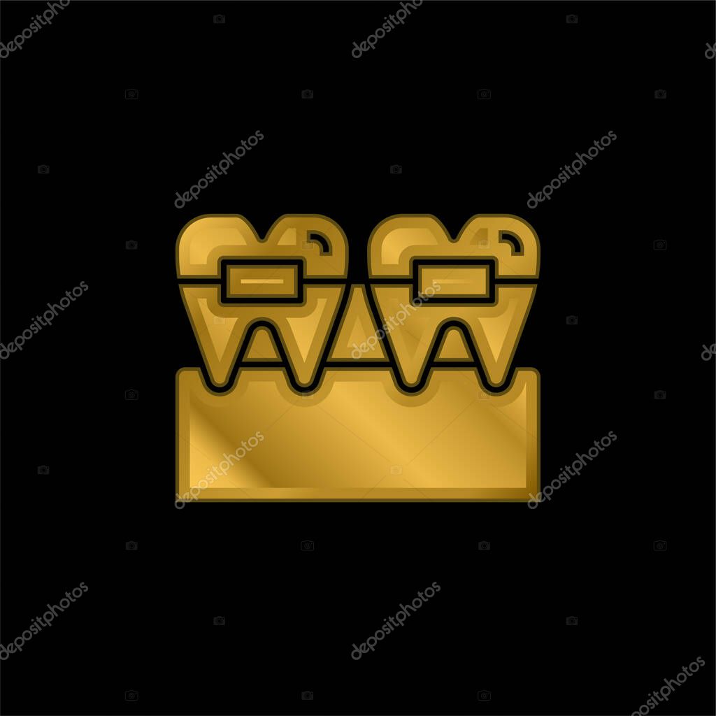Braces gold plated metalic icon or logo vector