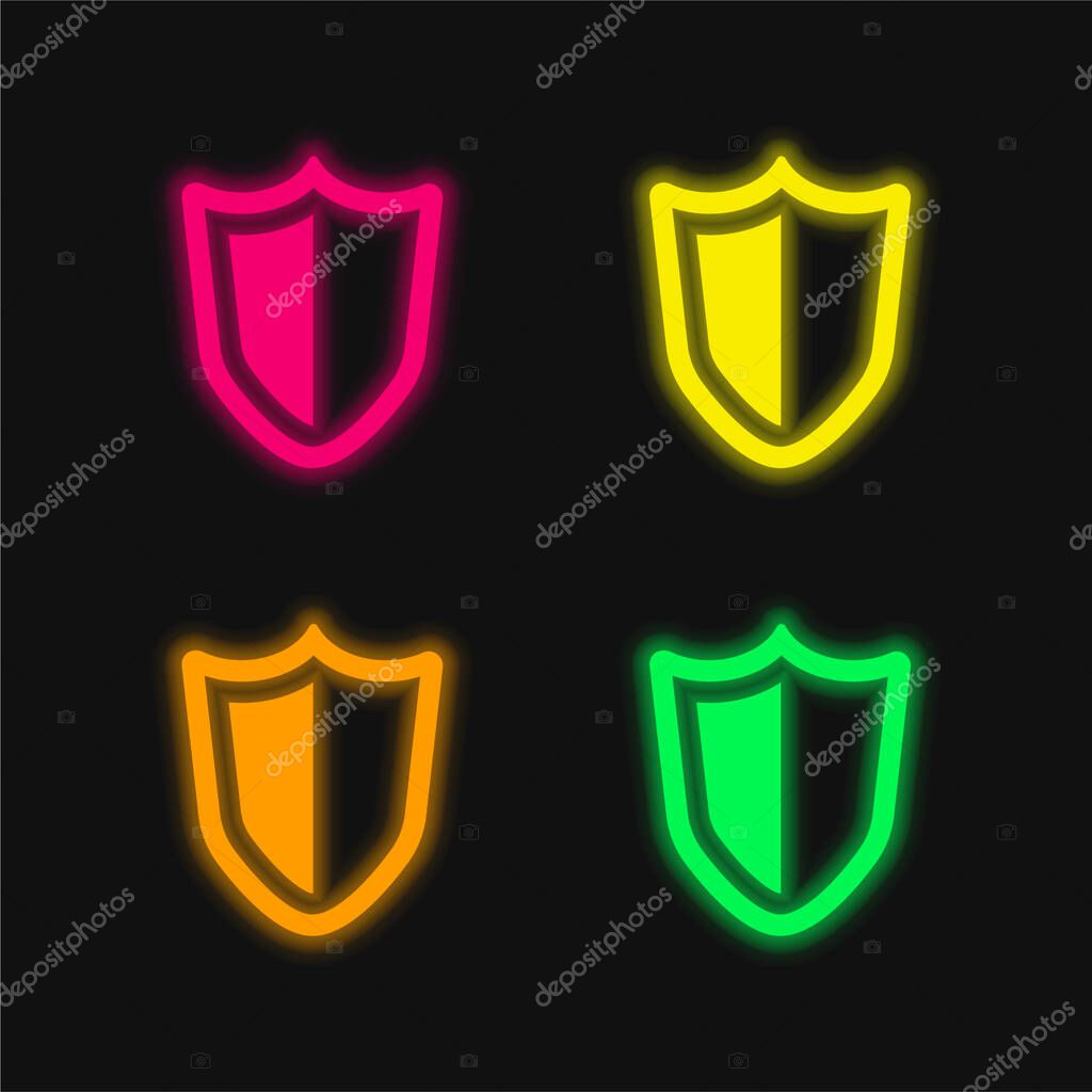 Big Defense Shield four color glowing neon vector icon