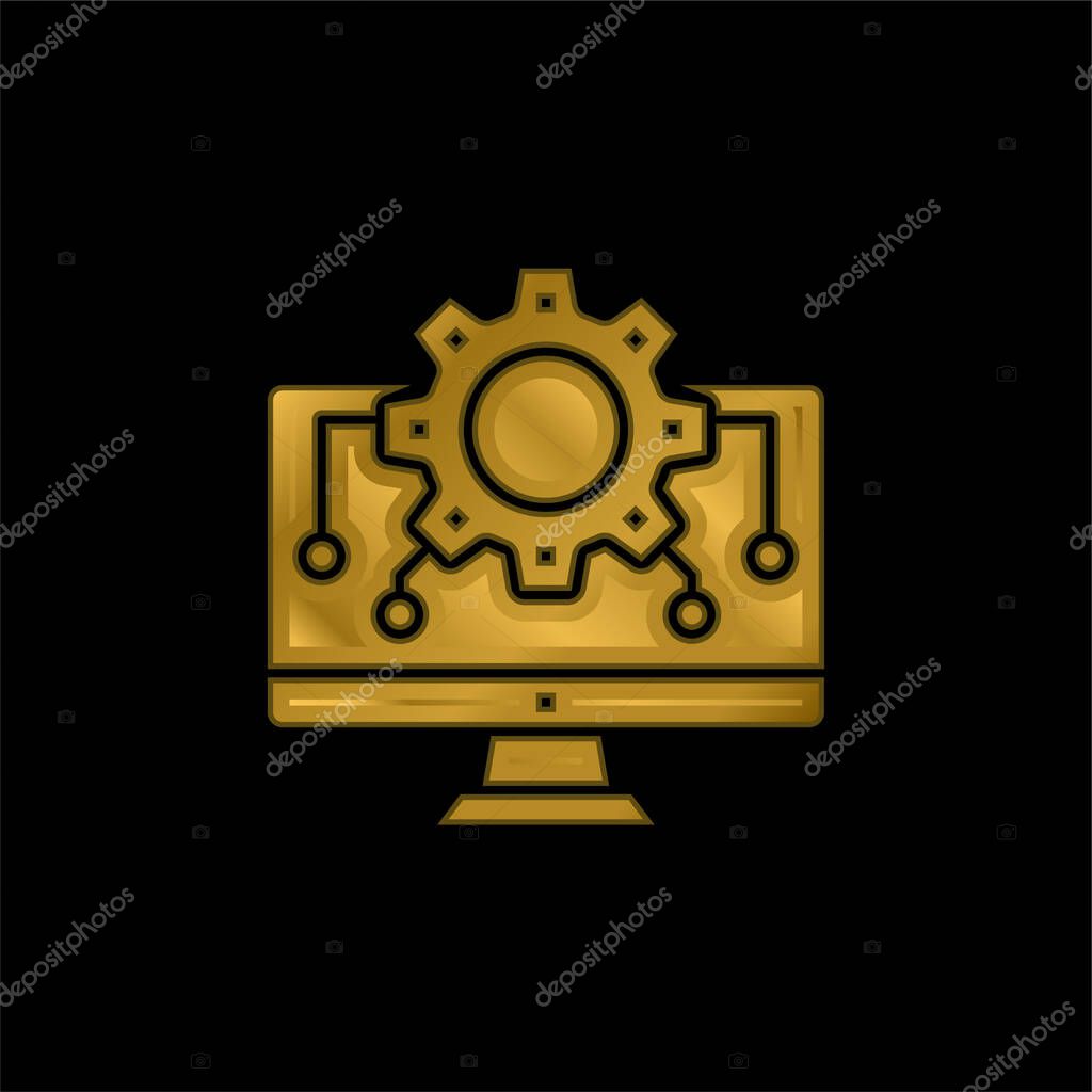 Algorithm gold plated metalic icon or logo vector