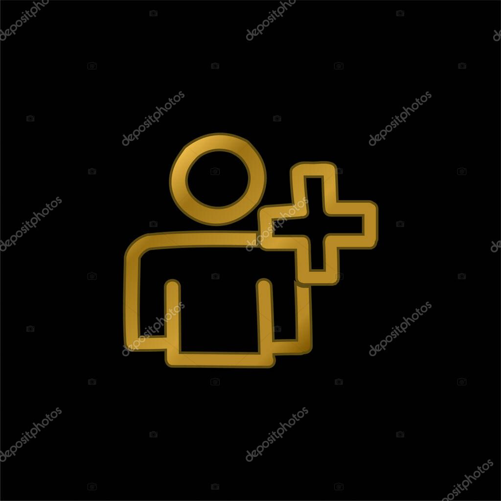 Add User Hand Drawn Outline gold plated metalic icon or logo vector