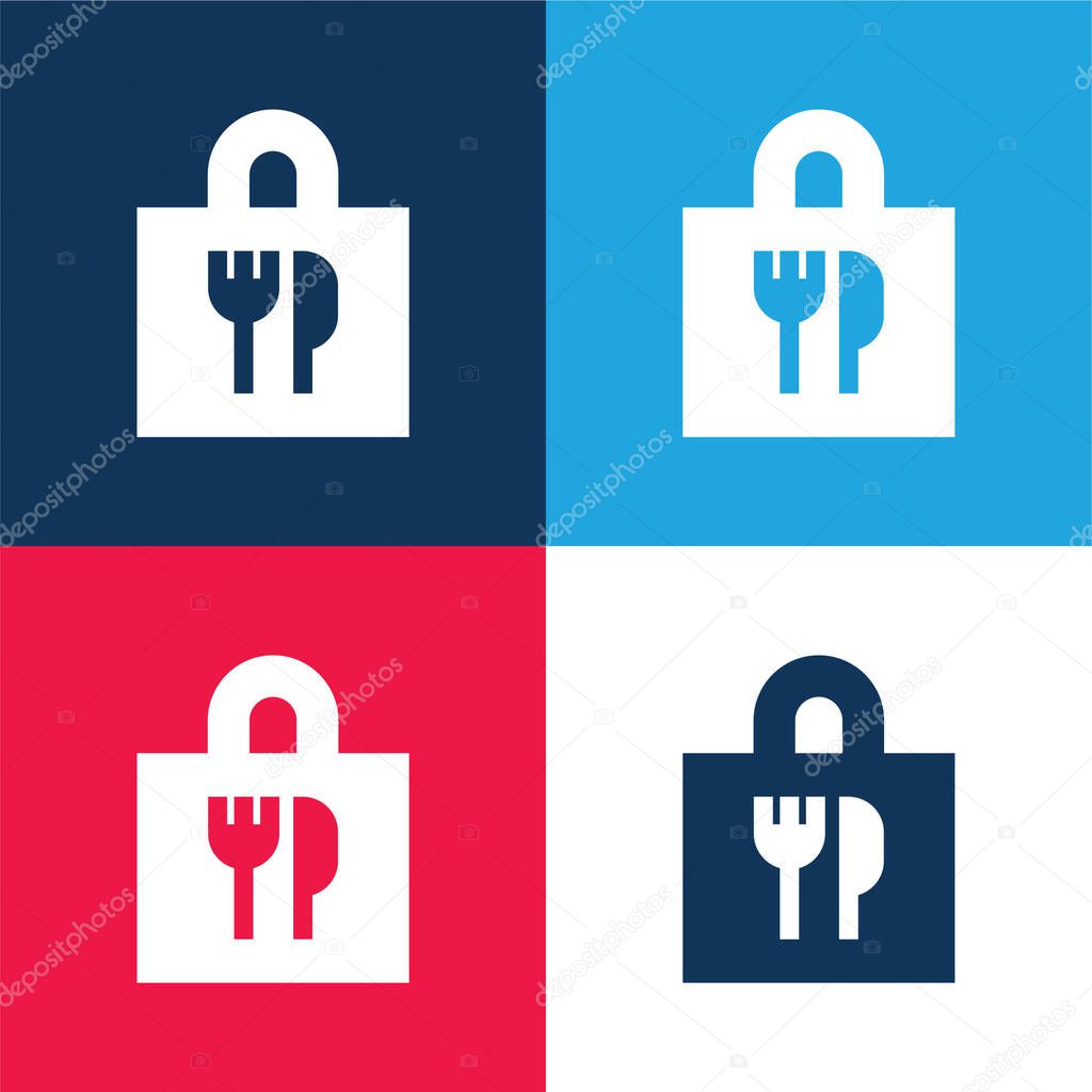 Bag blue and red four color minimal icon set