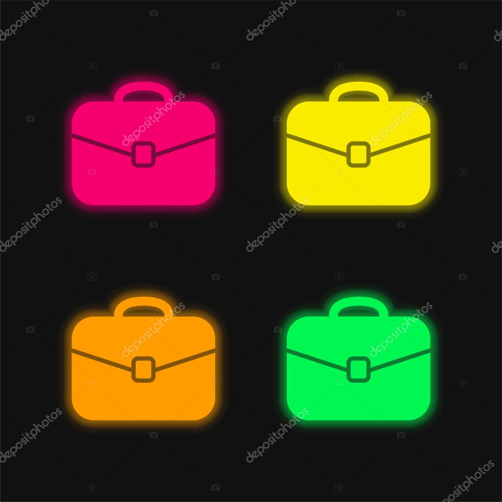 Black Rounded Suitcase Tool four color glowing neon vector icon