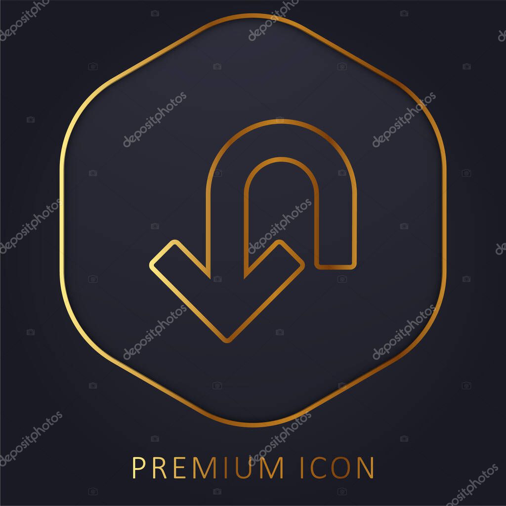 Arrow Down Curve golden line premium logo or icon