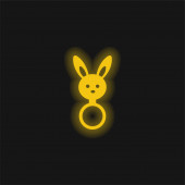 Baby Rattle With Bunny Head Shape yellow glowing neon icon