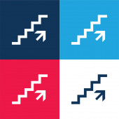 Vzestupné schody signální modrá a červená čtyřbarevná minimální ikona nastavena