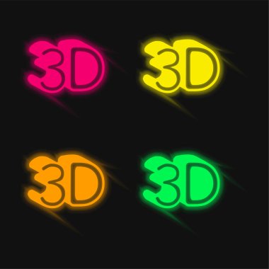 3 Boyutlu Sembol Dört Renkli Parlayan neon vektör simgesi