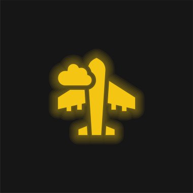 Uçak sarı parlayan neon simgesi