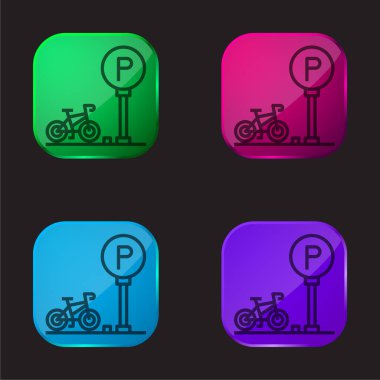 Bike Parking four color glass button icon clipart