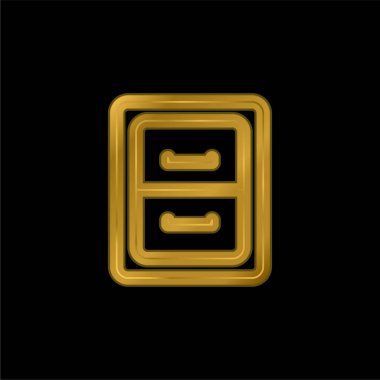 Çekmece altın kaplamalı metal ikon veya logo vektörüyle Mobilya Taslağı Arşivle