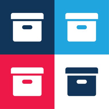 Kutu mavi ve kırmızı dört renk minimal simge kümesi