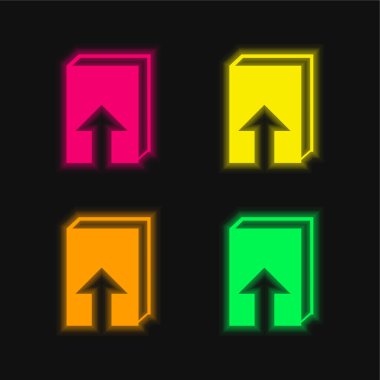 Kitap dört renk parlayan neon vektör simgesi