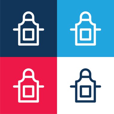 Önlük mavi ve kırmızı dört renk minimal simge kümesi