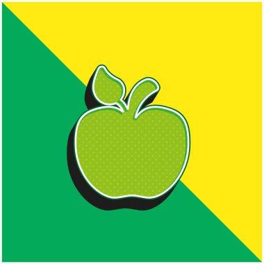 Küçük Yaprak Yeşil ve Sarı 3D vektör logosuyla Elma