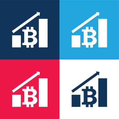 Bitcoin Grafiği Yukarı Ok mavi ve kırmızı dört renk minimal simgesi seti
