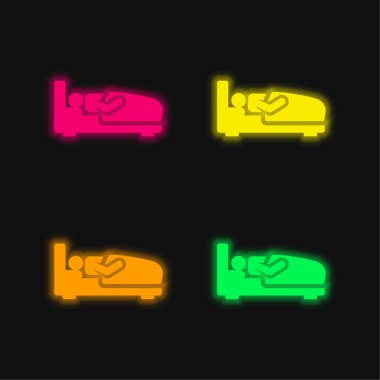 Yatak dört renk parlayan neon vektör simgesi