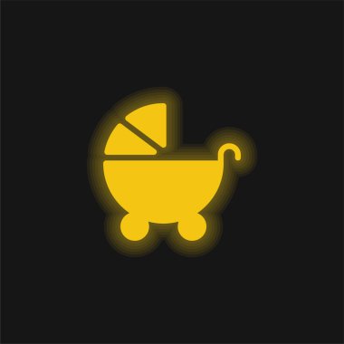 Baby Stroller yellow glowing neon icon clipart