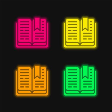 Kitap dört renk parlayan neon vektör simgesi