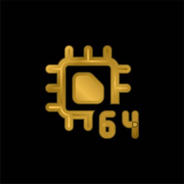 64 Bit altın kaplama metalik simge veya logo vektörü