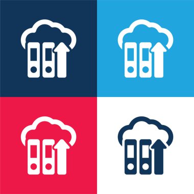 Dosyaları İnternete Gönder Mavi ve Kırmızı 4 renk minimal simgesi setine