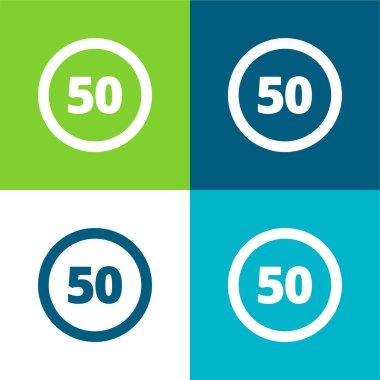 50 Hız Sınırı İşareti Düz 4 renk minimal simgesi seti