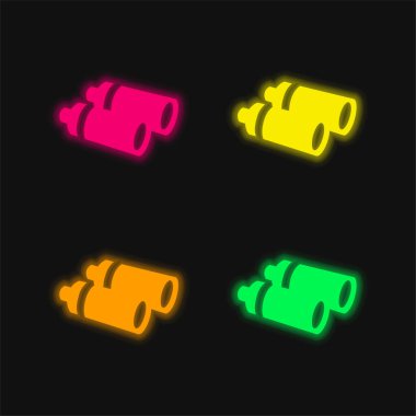 Dürbünler dört renk parlayan neon vektör simgesi