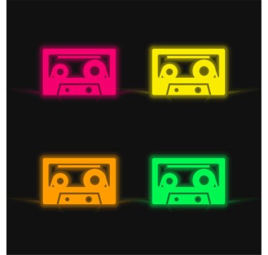 Audio Cassette four color glowing neon vector icon clipart
