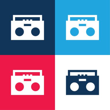 Boombox mavi ve kırmızı dört renk minimal simge seti