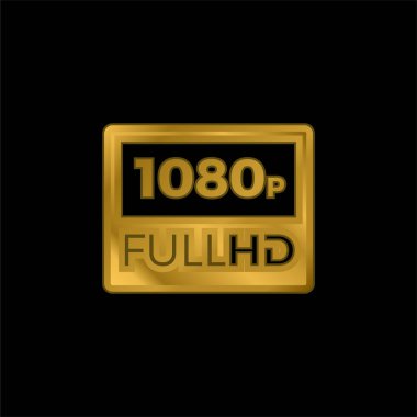 1080p Tam HD altın kaplama metalik simge veya logo vektörü