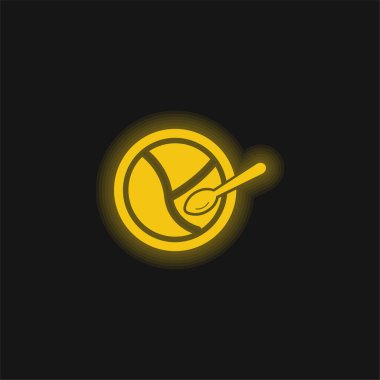 Bebek Bölünmüş Tabak ve Kaşık Sarı Parlayan Neon Simgesi