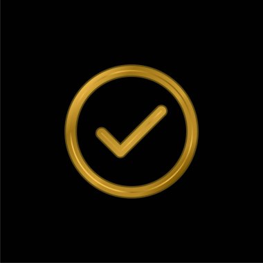 Accept Circular Button Outline gold plated metalic icon or logo vector clipart