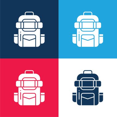 Sırt çantası mavi ve kırmızı dört renk minimal simgesi seti