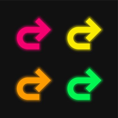 Ok Sağ Eğri dört renk parlayan neon vektör simgesi
