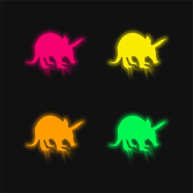 Karınca yiyici Şekil dört renk parlayan neon vektör simgesi