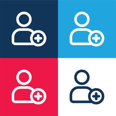 Bir Kişinin Özetlenmiş Arayüzü Ekle Mavi ve Kırmızı 4 renk minimal simgesi seti