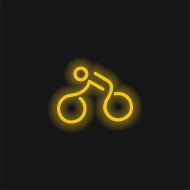 Bisiklet Bir Çubuk Adam tarafından bağlandı Sarı parlak neon simgesi