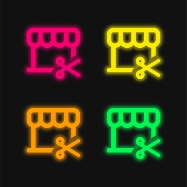 Barbershop four color glowing neon vector icon clipart