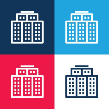 Büyük Otel mavi ve kırmızı dört renk minimal simge seti