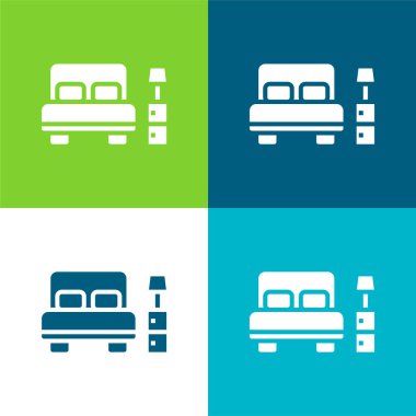 Yatak odası Düz 4 renk en küçük simge seti