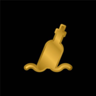 Bottle gold plated metalic icon or logo vector clipart