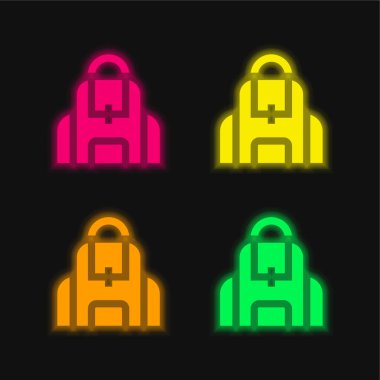 Sırt çantasında parlayan dört renk neon vektör simgesi