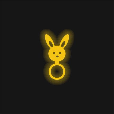 Tavşan Kafalı Bebek Çıngırağı Sarı parlak neon ikonu