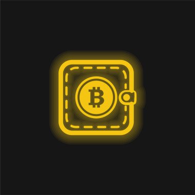 Bitcoin Cep veya Cüzdan Sarı Parlak Neon simgesi