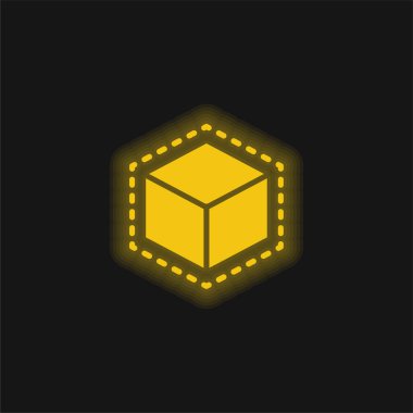 3d Yazdırma Küpü sarı parlayan neon simgesi
